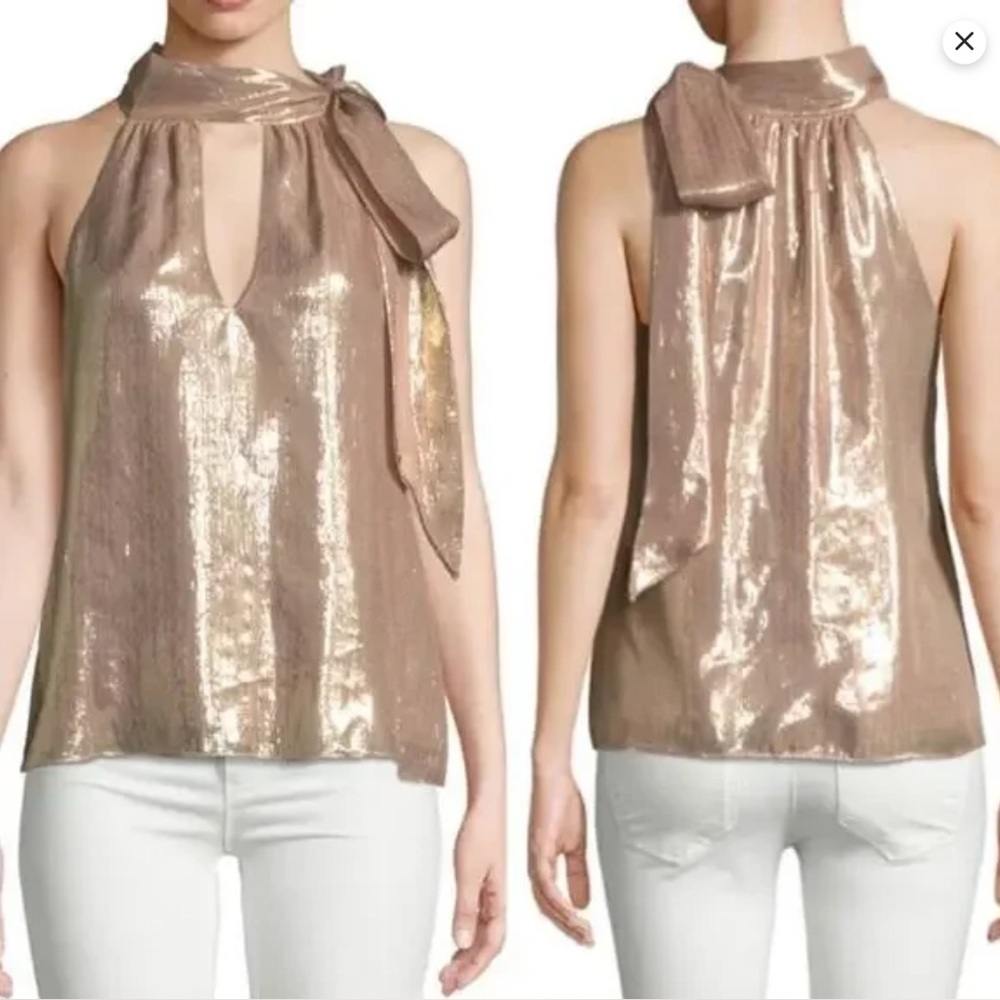 Ramy Brook Sasha Rose Gold Tie-Neck Sleeveless Top Size Small
